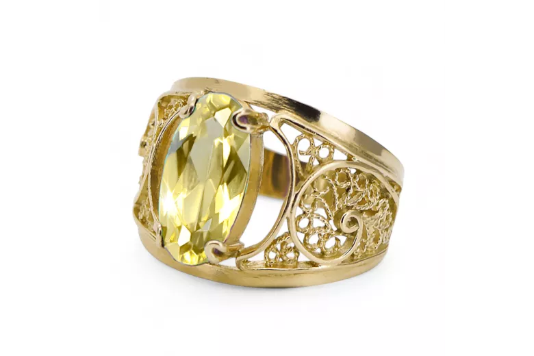 Pierścionek Vintage Biżuteria Żółty Perydot 14k żółte złoto vrc057y